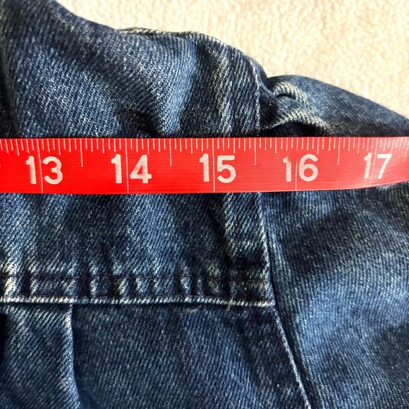 Vintage Retro 80’s Cotton V-Neck Pucker Shoulder V-Neck Snap Denim Jacket (L) - Picture 13 of 16